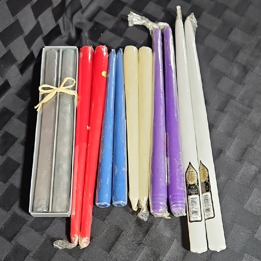 Assorted Unopened Colored Taper Candles, 6 Pairs, Measures 8 Inches-14.5 Inches